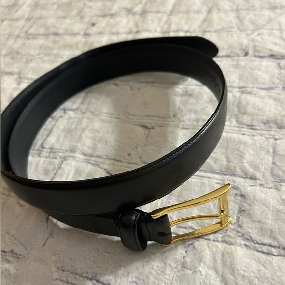 POLO RALPH LAUREN BLACK ITALIAN LEATHER GOLD TONE BUCKLE MENS BELT SIZE 36 - Picture 2 of 9